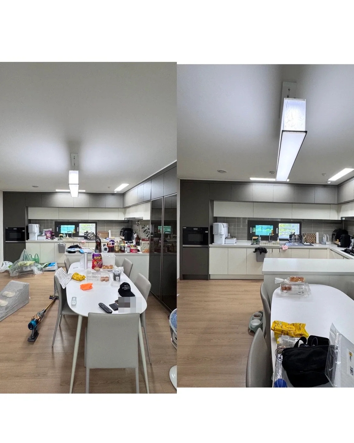 주방 전체와 조리대 주변을 담은 작업 구도