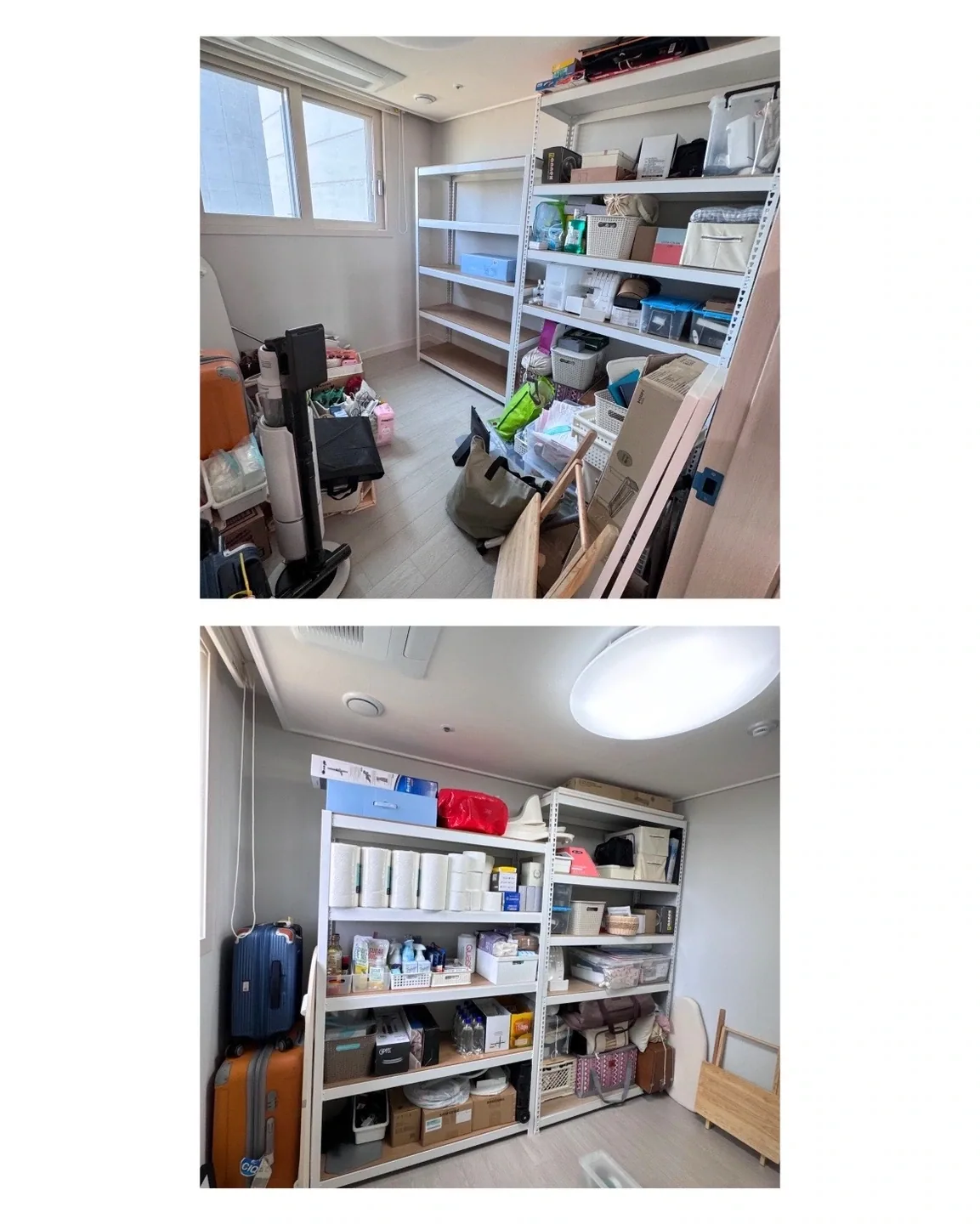 창가와 생활용품 선반을 함께 담은 작업 구도